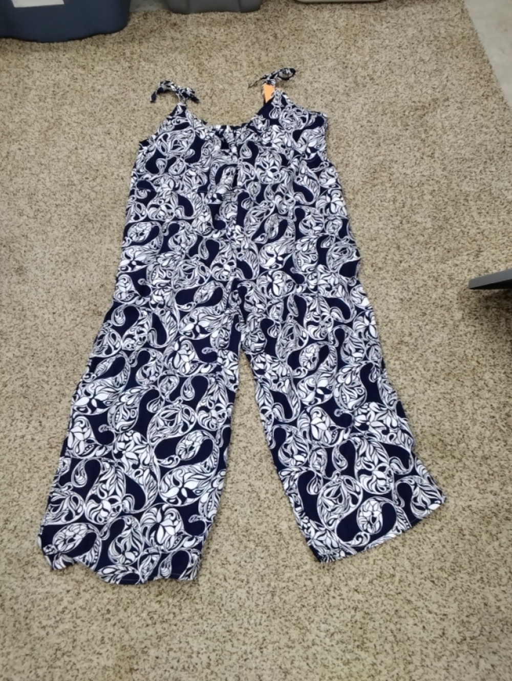 4050 Size Large Navy & White Printed Wide-Leg Jumpsuit